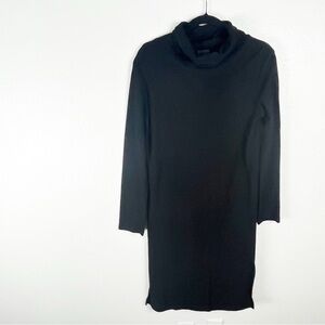 LOTUS EATERS Classic Black 100% Cotton Long Sleeves Turtleneck Dress, Medium